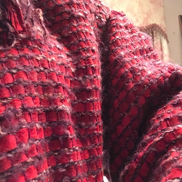 Vintage 80s Woven Red Suede Fringed Jacket, M - Picture 6 of 16